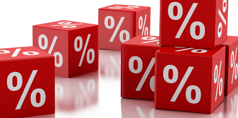 red cubes with percentage signs 